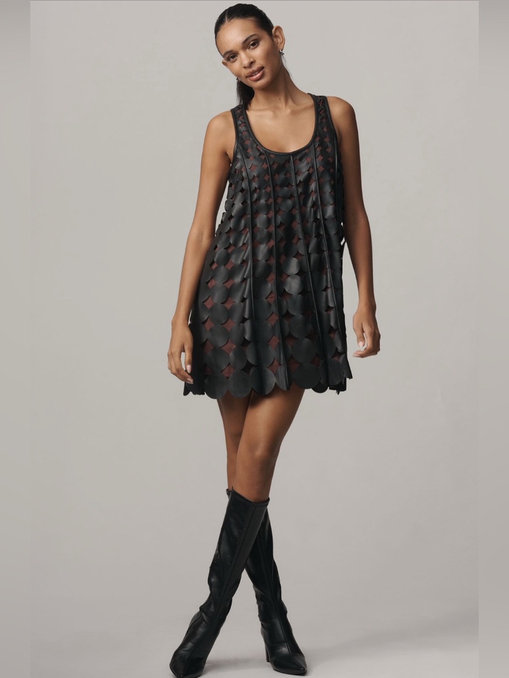Maeve Faux Leather Sleeveless Swing Dress